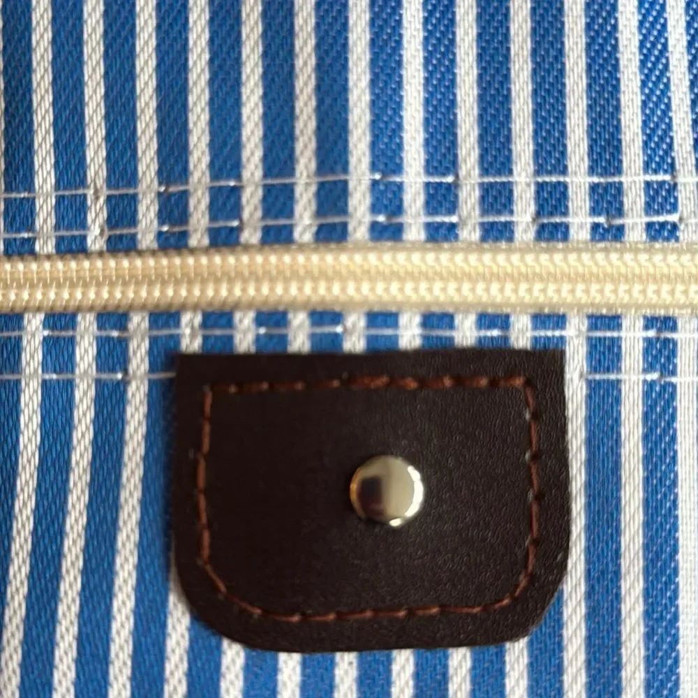 Blue White Striped Zippered School Supplies - Canvas Pouch Pencil Case